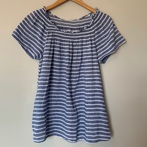 Striped linen off-the-shoulder top